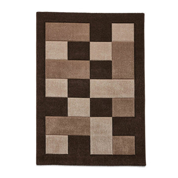 Brooklyn BRK04 Modern Geometric Patchwork Blocks Border Soft Carved Durable Short Pile Brown/Beige Rug-Think Rugs-Rug Love - The Most Loved Rug Store